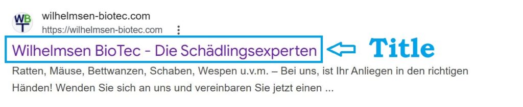 Title-Tag Beispiel Suchergebnis Wilhelmsen BioTec